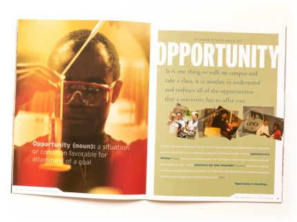 Brochure design for University of New Orleans.